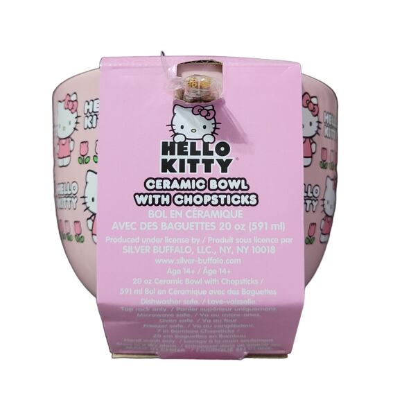 Hello Kitty Ceramic Ramen Bowl with Chopsticks - Floral Pattern Pink 20 OZ - Picture 9 of 12
